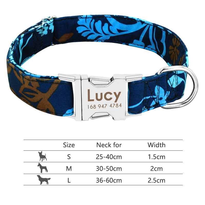 Collar de nailon personalizado para perros - Etiqueta de identificación grabada con placa reflectante para perros pequeños, medianos y grandes 