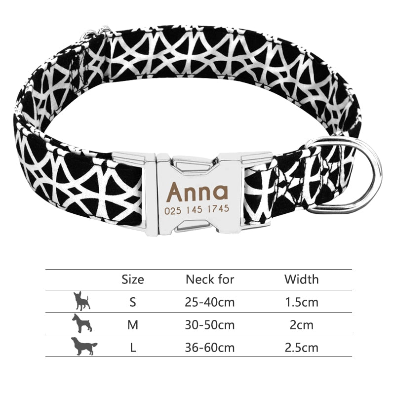 Collar de nailon personalizado para perros - Etiqueta de identificación grabada con placa reflectante para perros pequeños, medianos y grandes 