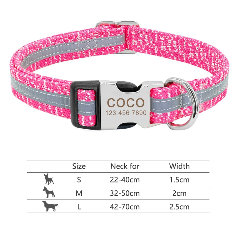 Nylon Dog Personalized Collar -Engraved ID Tag Nameplate Reflective for Small, Medium, and Large Dogs