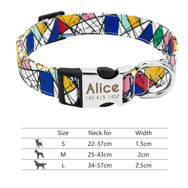 Collar de nailon personalizado para perros - Etiqueta de identificación grabada con placa reflectante para perros pequeños, medianos y grandes 