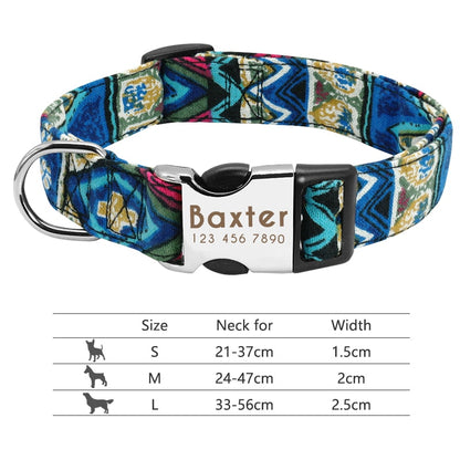 Collar de nailon personalizado para perros - Etiqueta de identificación grabada con placa reflectante para perros pequeños, medianos y grandes 