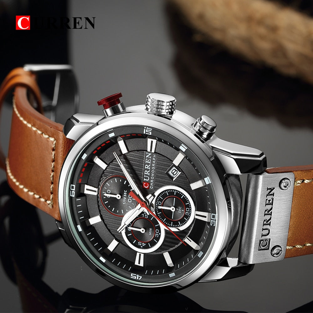 Relojes deportivos de lujo con cronógrafo de cuarzo y fecha de moda de la mejor marca CURREN para hombre 
