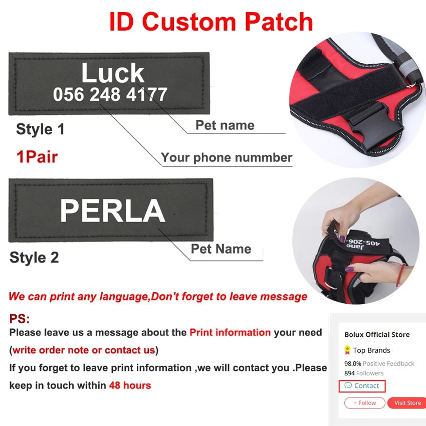 Personalized Dog Harness -NO PULL Reflective Breathable Adjustable Harness Vest For Small or Large Dogs.