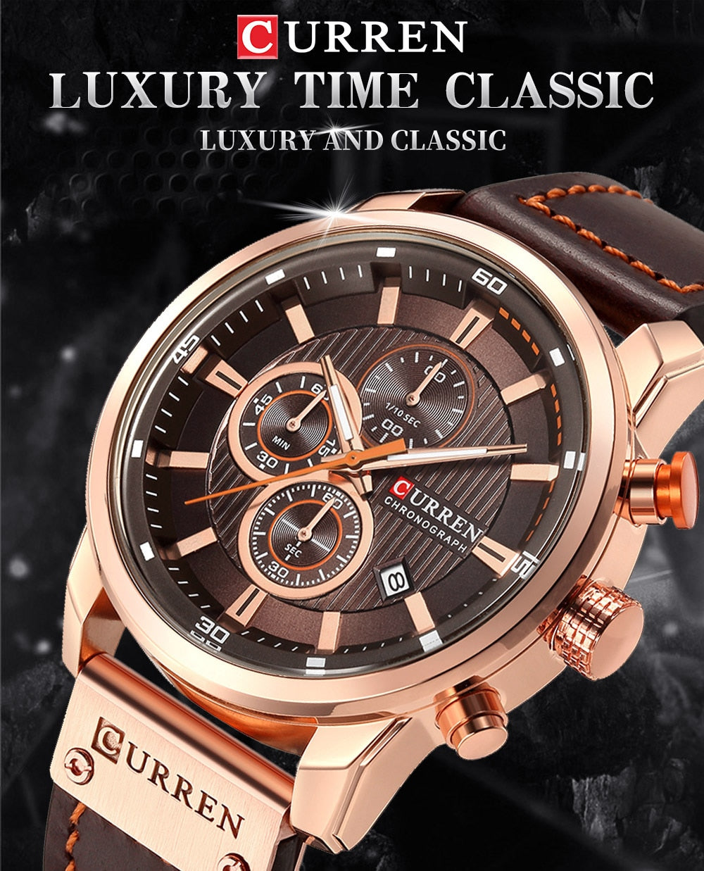 Relojes deportivos de lujo con cronógrafo de cuarzo y fecha de moda de la mejor marca CURREN para hombre 
