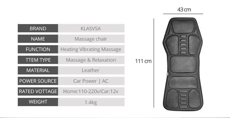 Pain Relief Electric Back Massage Chair Cushion Heating Vibrator for Car, Home, or Office