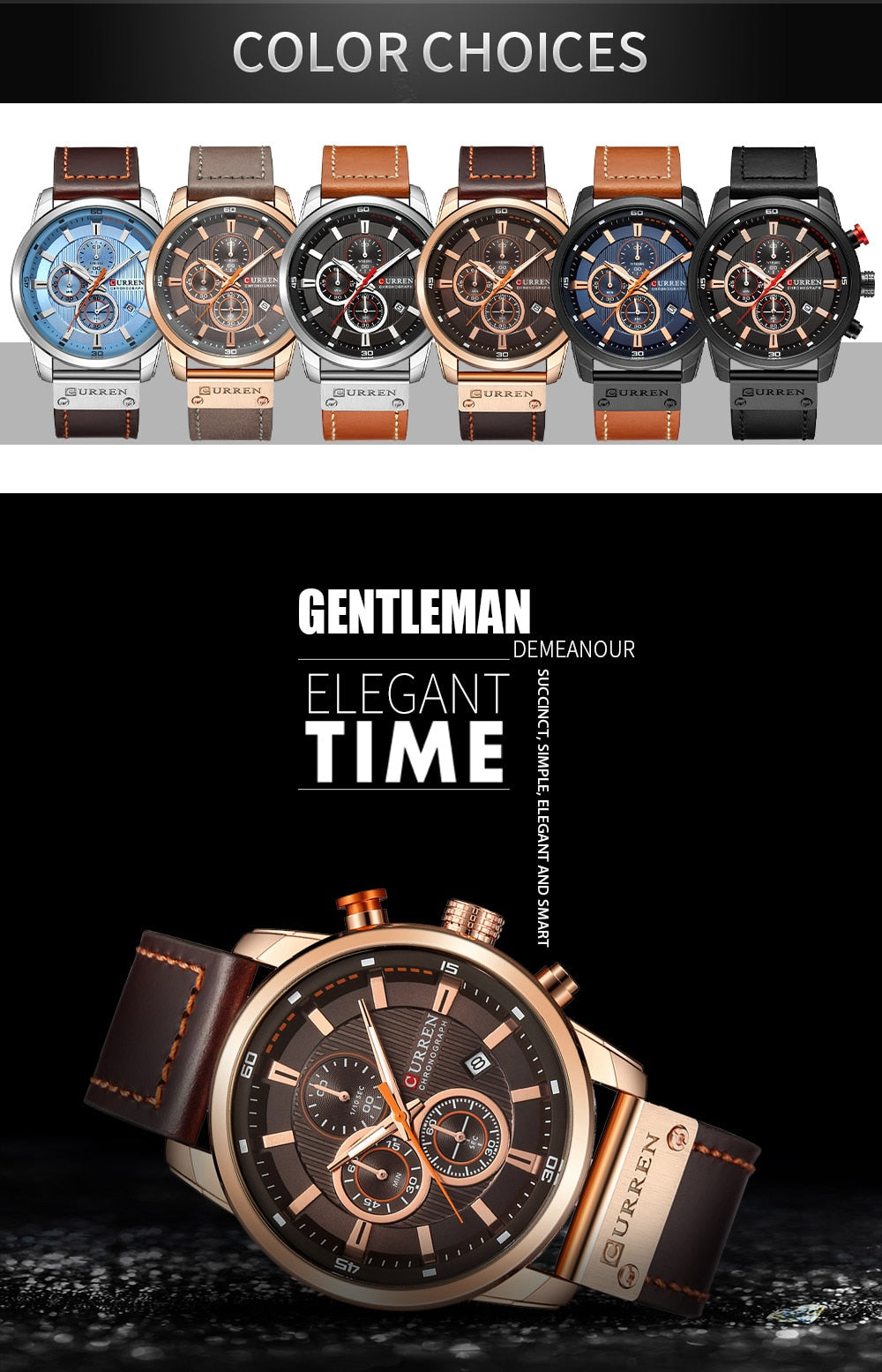 Relojes deportivos de lujo con cronógrafo de cuarzo y fecha de moda de la mejor marca CURREN para hombre 
