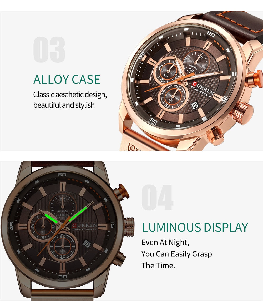 Relojes deportivos de lujo con cronógrafo de cuarzo y fecha de moda de la mejor marca CURREN para hombre 