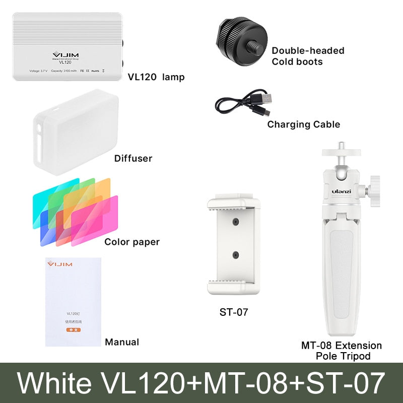 Lampe de studio à intensité variable VIJIM VL120 LED pour caméra vidéo 3200k-6500K 3100mAh 
