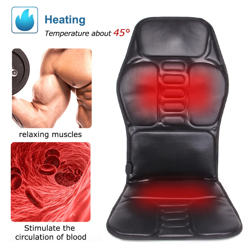 Pain Relief Electric Back Massage Chair Cushion Heating Vibrator for Car, Home, or Office