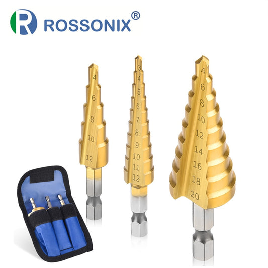 Drilling Bit Set (3-12mm, 4-12mm, 4-20mm) HSS Straight Groove Step Drill Bit Titanium Coated for Wood or Metal