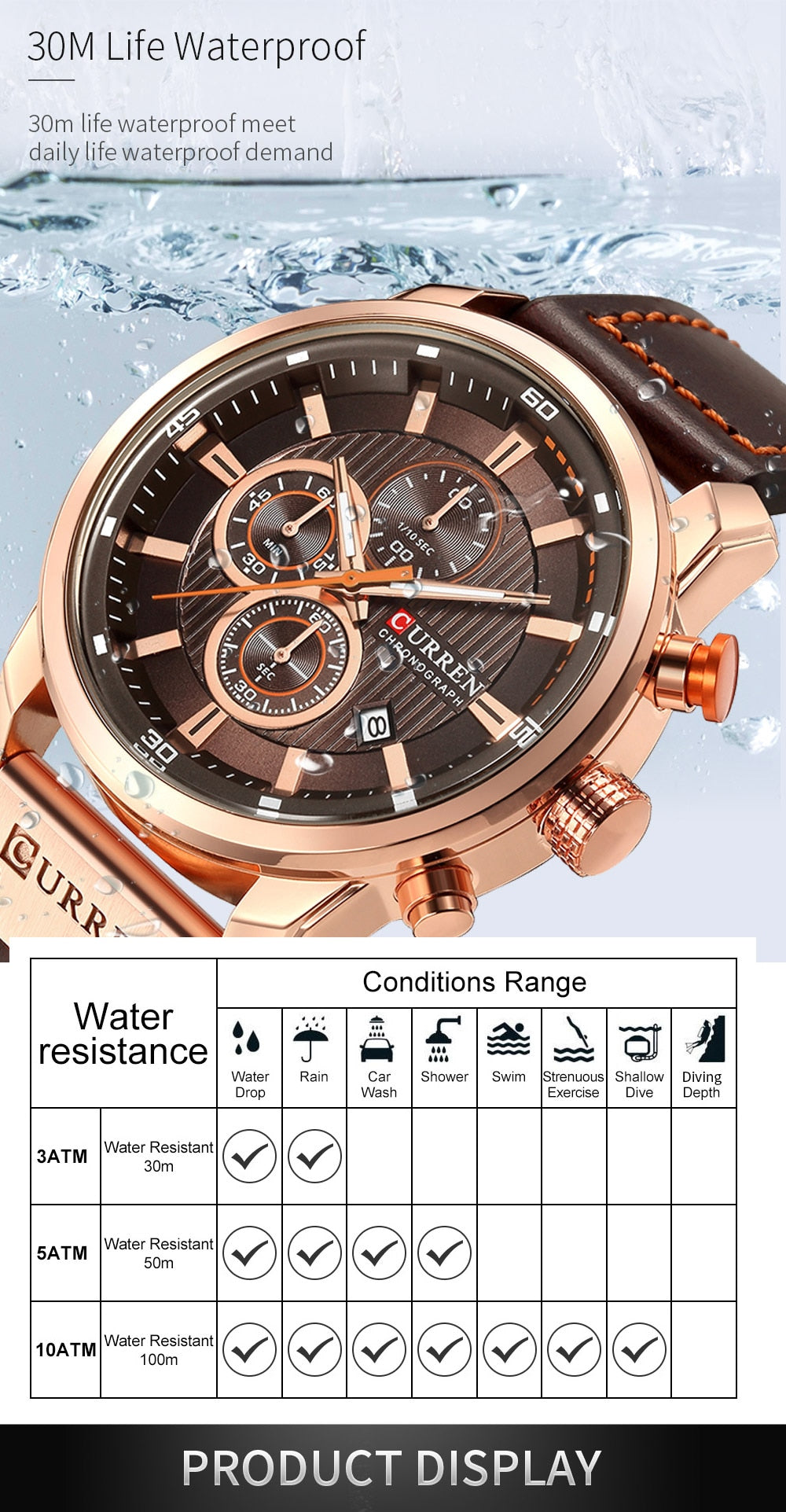 Relojes deportivos de lujo con cronógrafo de cuarzo y fecha de moda de la mejor marca CURREN para hombre 