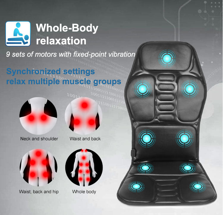 Pain Relief Electric Back Massage Chair Cushion Heating Vibrator for Car, Home, or Office