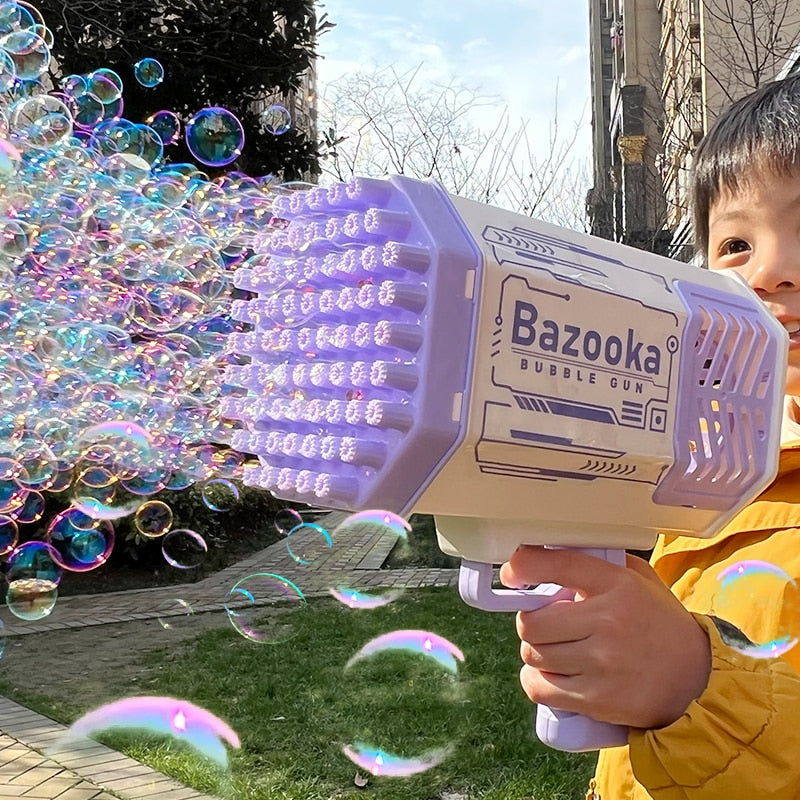 The Amazing 69-Holes Rocket Soap Bubble Gun Automatic Blower With Light Toys For Kids