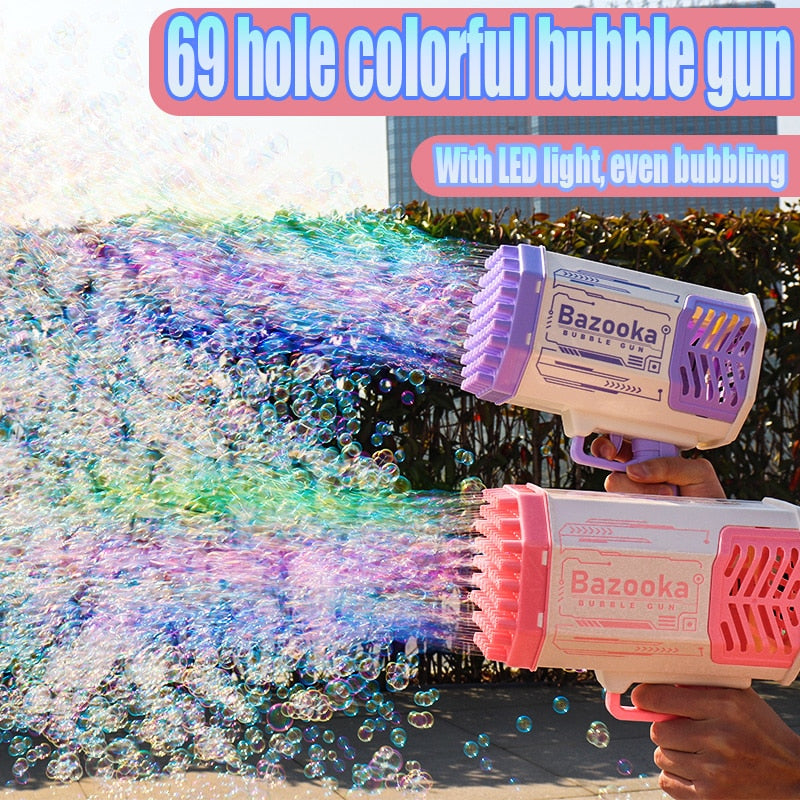 The Amazing 69-Holes Rocket Soap Bubble Gun Automatic Blower With Light Toys For Kids