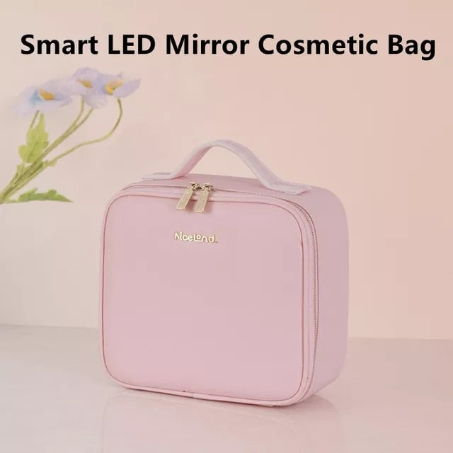 Trousse de maquillage LED portable intelligente avec miroir - Trousse de maquillage de voyage pour femme 