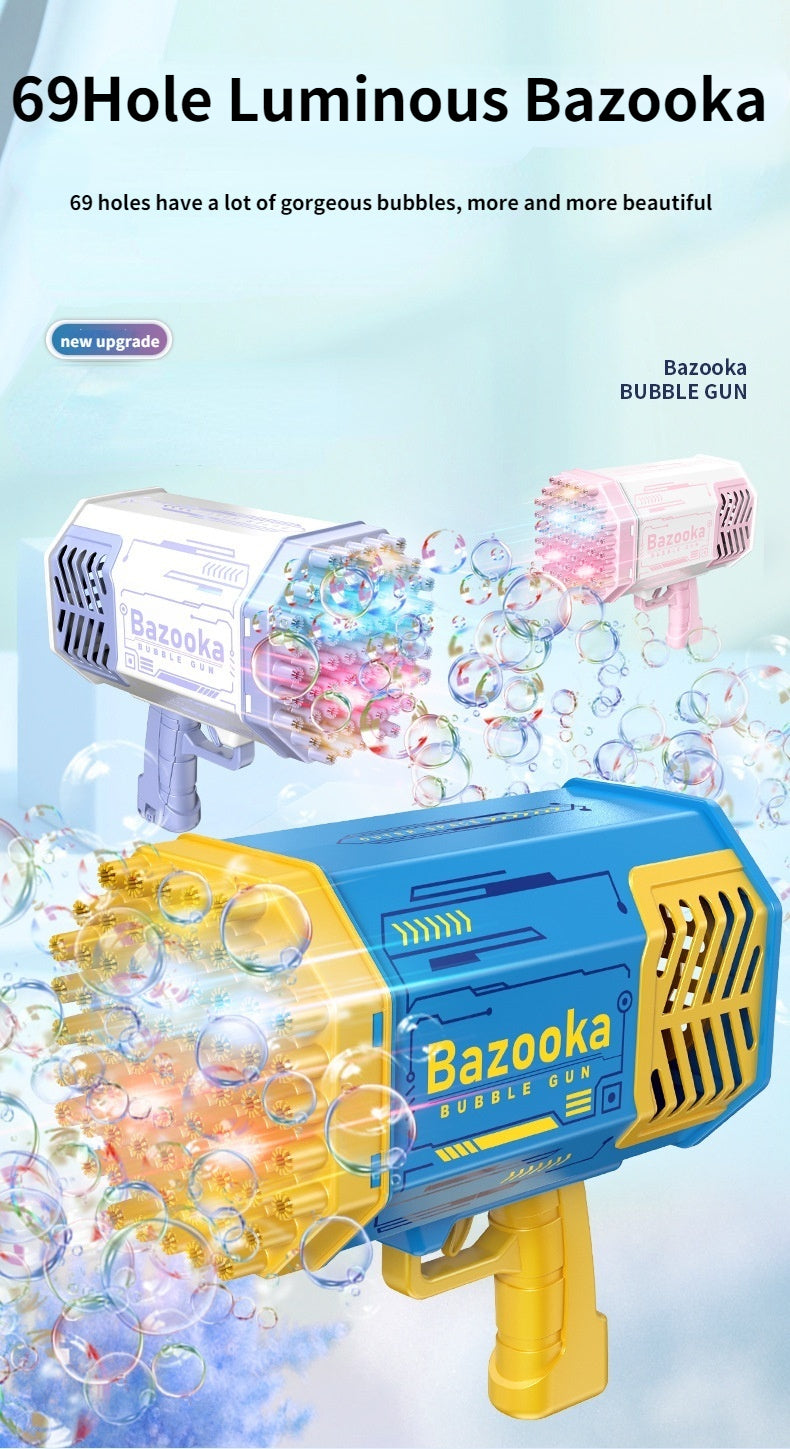 La increíble pistola de burbujas de jabón con forma de cohete de 69 agujeros y soplador automático con luz, juguetes para niños 