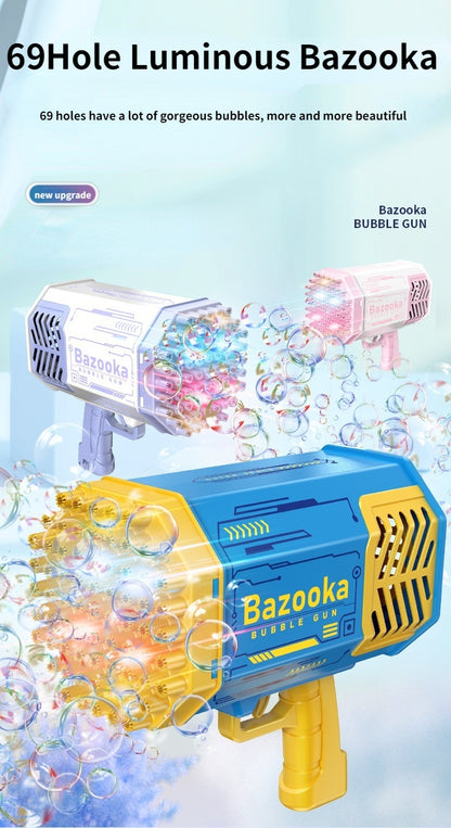 La increíble pistola de burbujas de jabón con forma de cohete de 69 agujeros y soplador automático con luz, juguetes para niños 