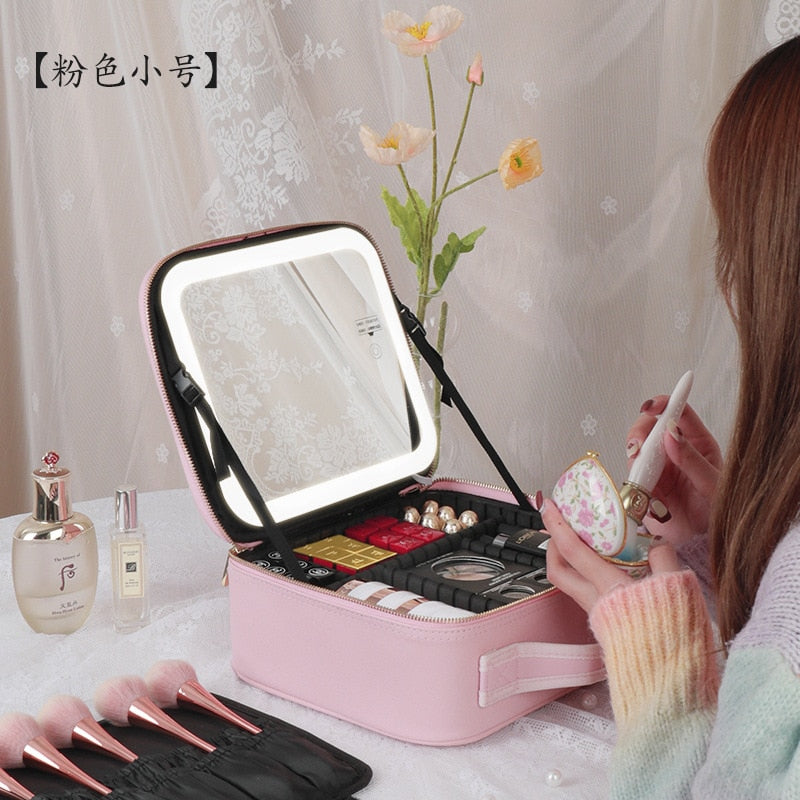 Smart Portable LED Cosmetic Case with Mirror -Travel Makeup Bag for Women