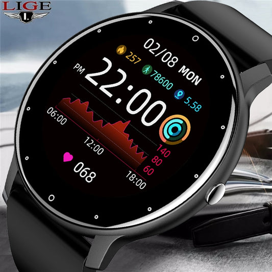 LIGE IP67 Waterproof Men Smart Watch -Full Touch Screen Sport Fitness Bluetooth for iOS or Android