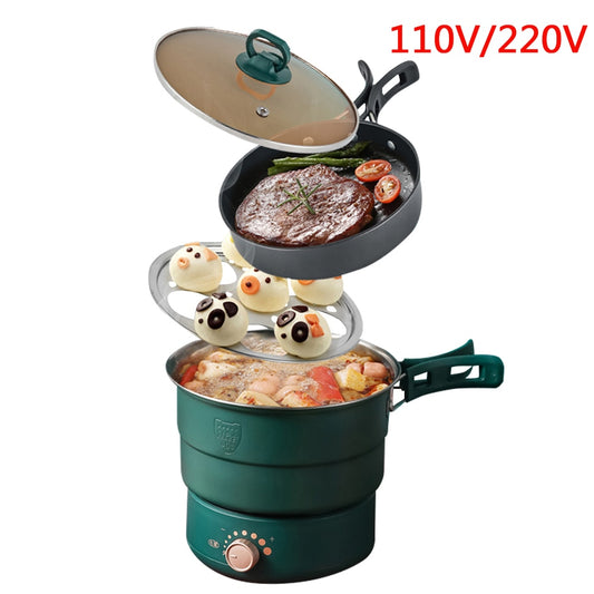 DMWD 110/220V Split Electric Cooking Pot Foldable Multicooker -Frying Pan, Food Steamer, Rice Cooker, or Soup Maker for Travel