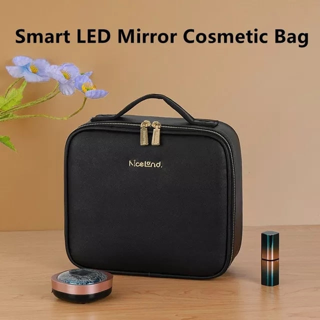 Smart Portable LED Cosmetic Case with Mirror -Travel Makeup Bag for Women