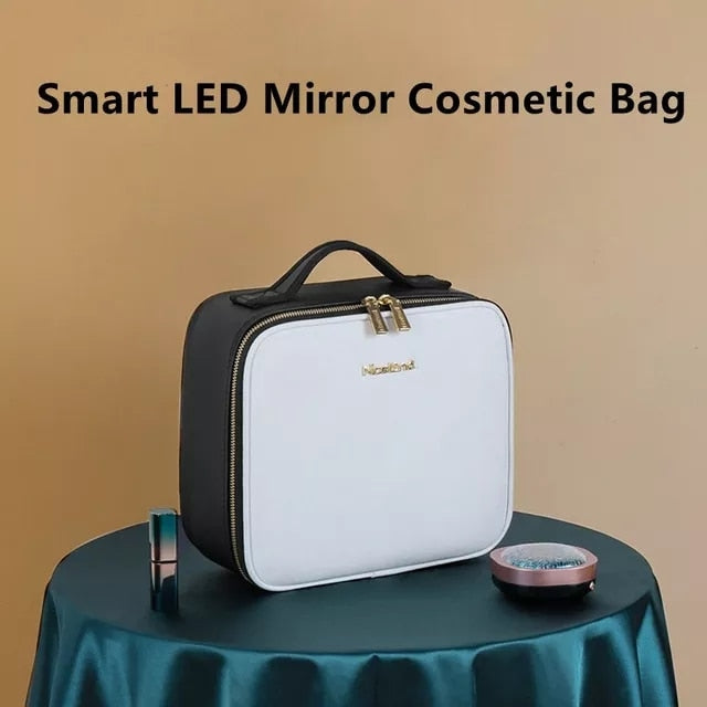 Trousse de maquillage LED portable intelligente avec miroir - Trousse de maquillage de voyage pour femme 