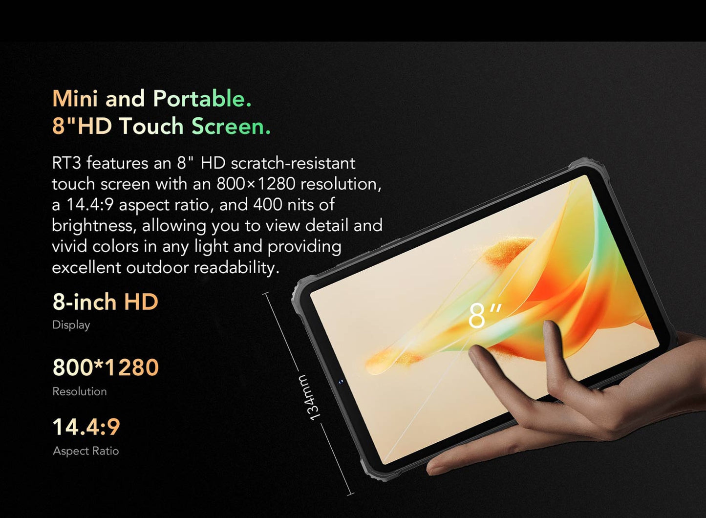 Oukitel RT3 Mini Rugged Tablet 8 Inch HD+ 5150 mAh 4GB+64GB Android 12 Tablets 16MP Camera Pad