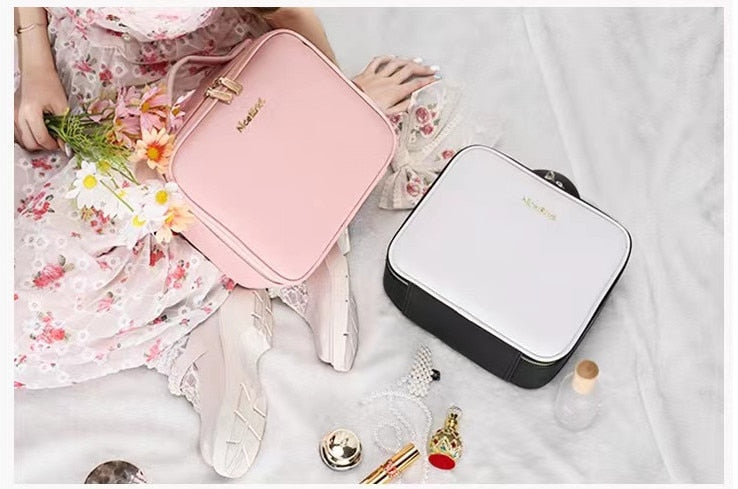 Smart Portable LED Cosmetic Case with Mirror -Travel Makeup Bag for Women