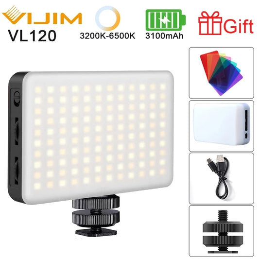 VIJIM VL120 LED Video Camera Light 3200k-6500K 3100mAh Dimmable Studio Lamp Kits