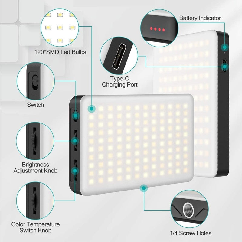 Lampe de studio à intensité variable VIJIM VL120 LED pour caméra vidéo 3200k-6500K 3100mAh 