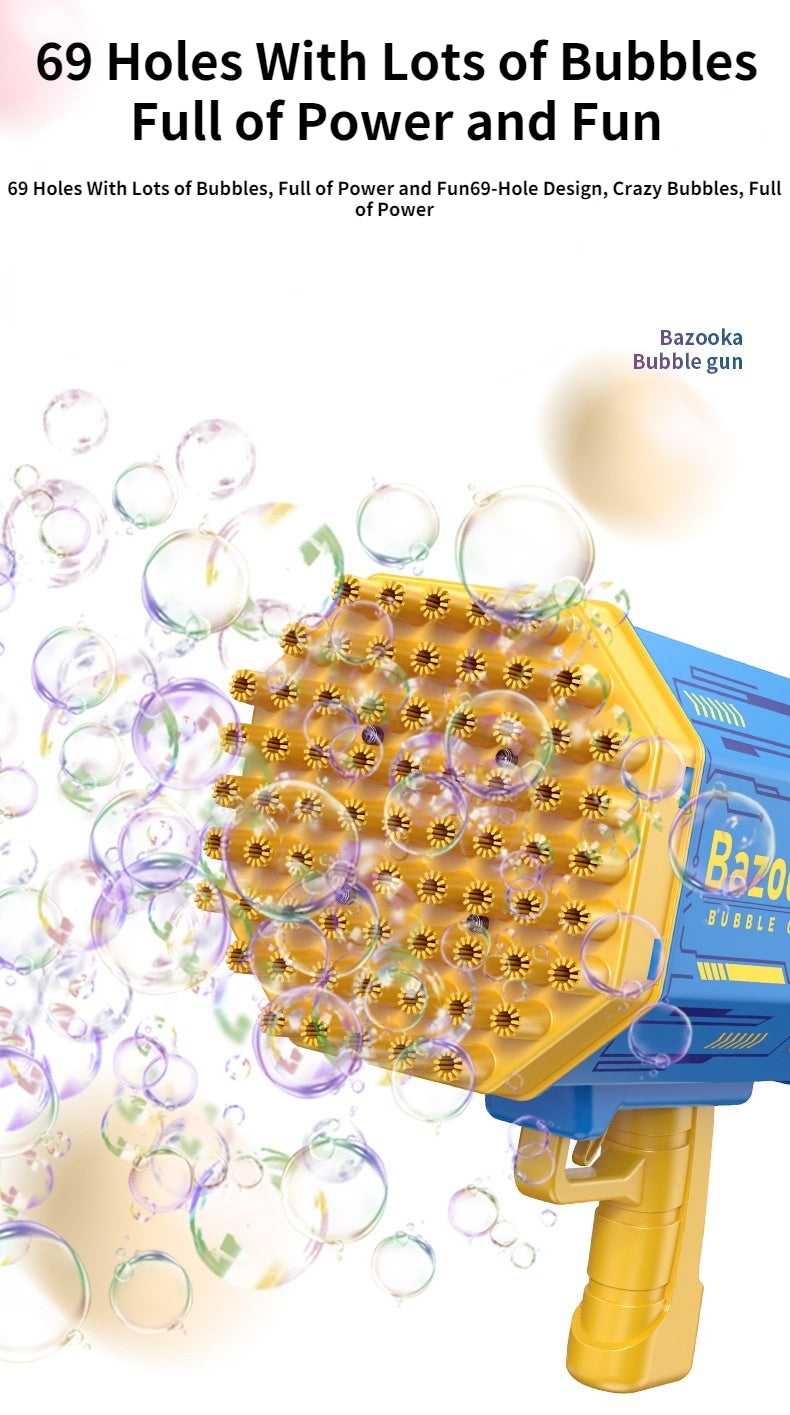 La increíble pistola de burbujas de jabón con forma de cohete de 69 agujeros y soplador automático con luz, juguetes para niños 